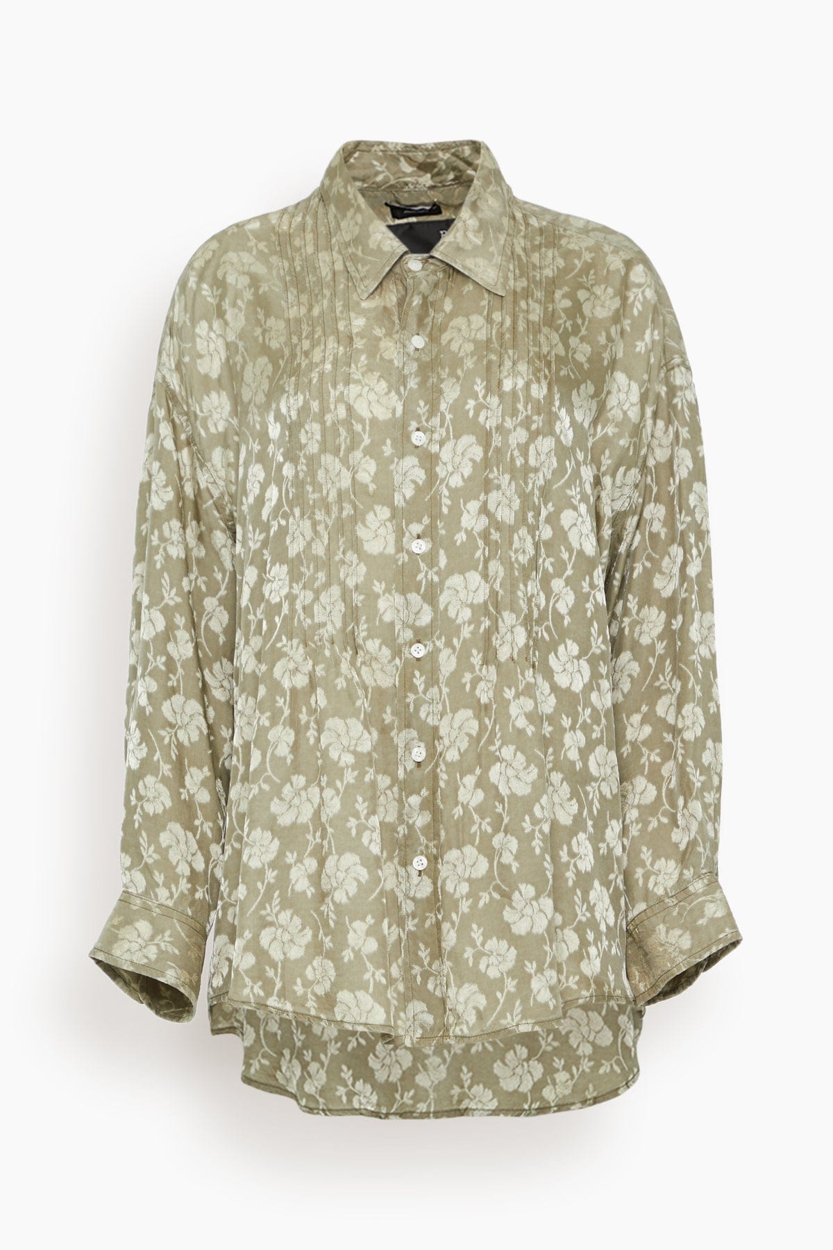 R13 Pintuck Drop Neck Shirt in Olive Floral