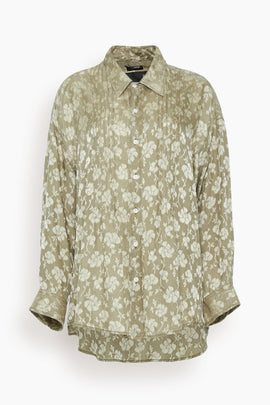Pintuck Drop Neck Shirt in Olive Floral