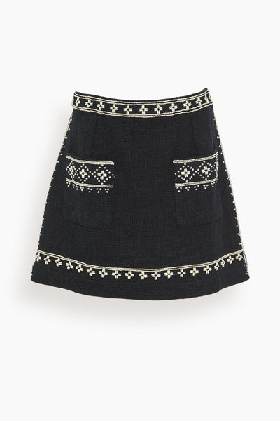 Mille Embroidery Mini Skirt in Black