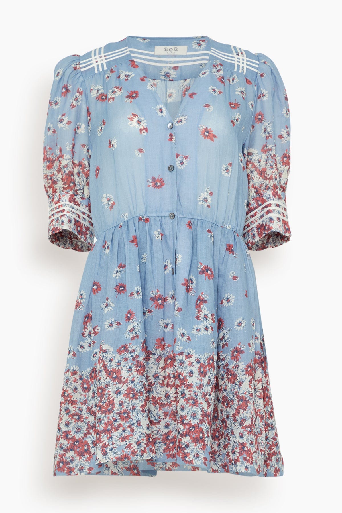 Sea Whitney Print Puff Short Sleeve Mini Dress In Blue