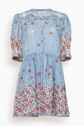 Whitney Print Puff Short Sleeve Mini Dress In Blue