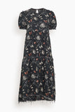R13 Reversible Shredded Relaxed Midi Dress in Black Butterflies with Plaid