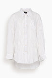 R13 Drop Neck Shirt in White Narrow Brown Stripe