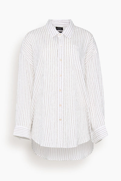 Drop Neck Shirt in White Narrow Brown Stripe