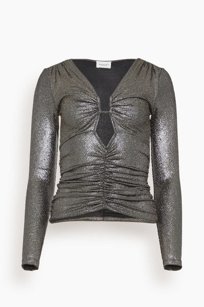 Buffy Plunge Neck Top in Metallic Black