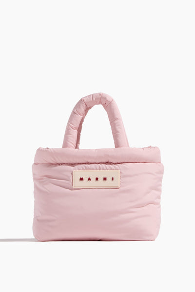 Nylon Puff Small Tote Bag in Cinder Rose
