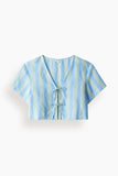 Staud Ava Linen Top in Seaport Stripe