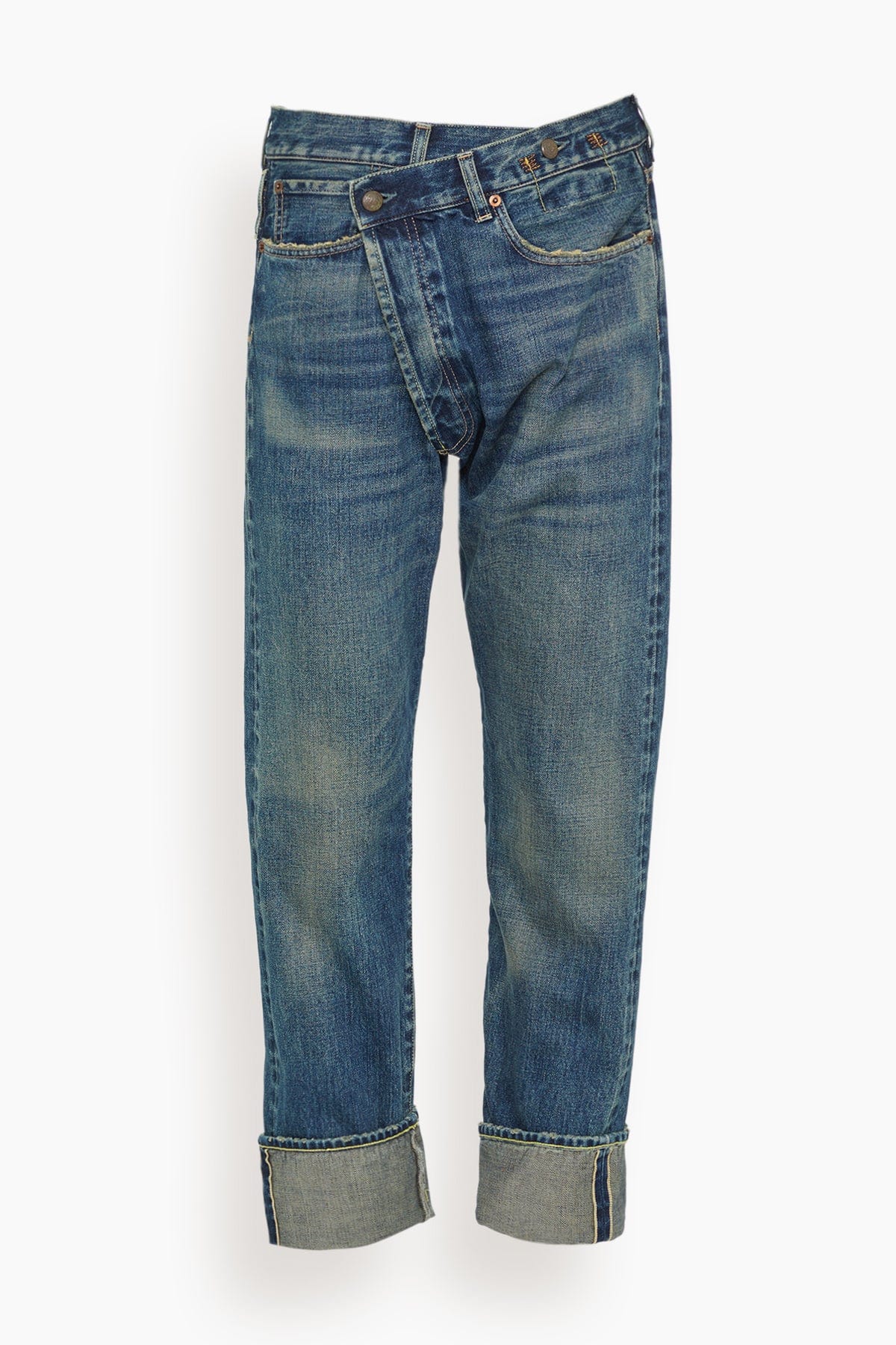 R13 Cuffed Crossover in Adelaide Selvedge Blue