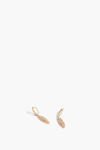 Pave Feather Drop Huggies in 14k Yellow Gold