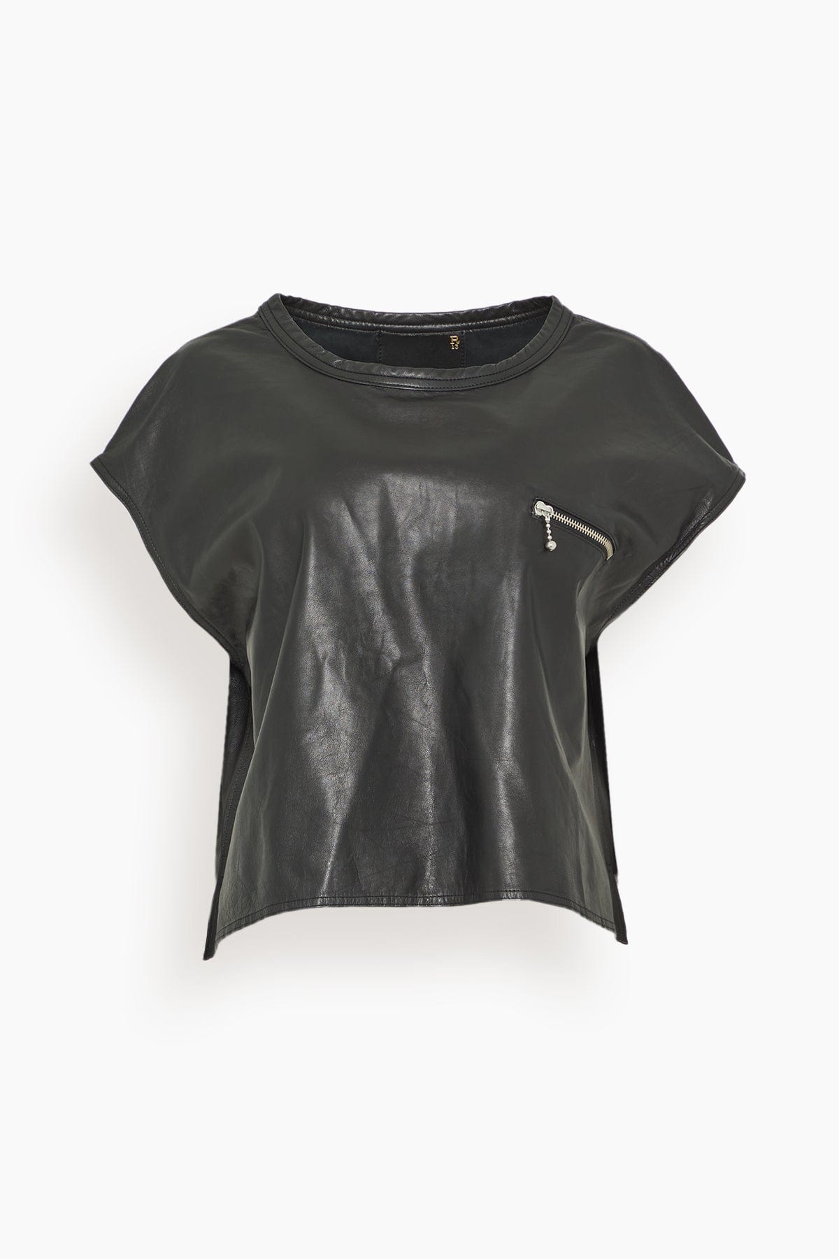 R13 Tops Sleeveless Leather Crewneck in Black R13 Sleeveless Leather Crewneck in Black