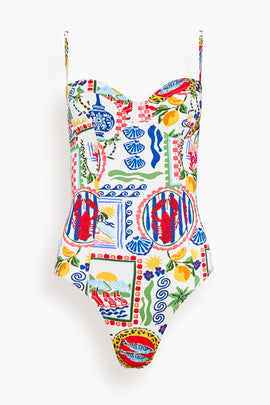 Underwire One-Piece Swimsuit in Coastal Conversation