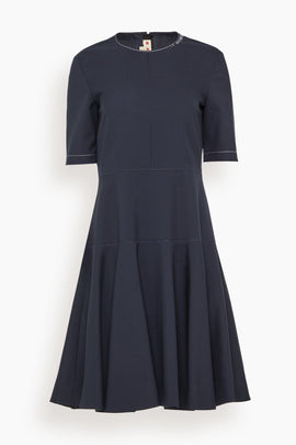 Embroidered Short Sleeve Midi Dress in Blue/Black