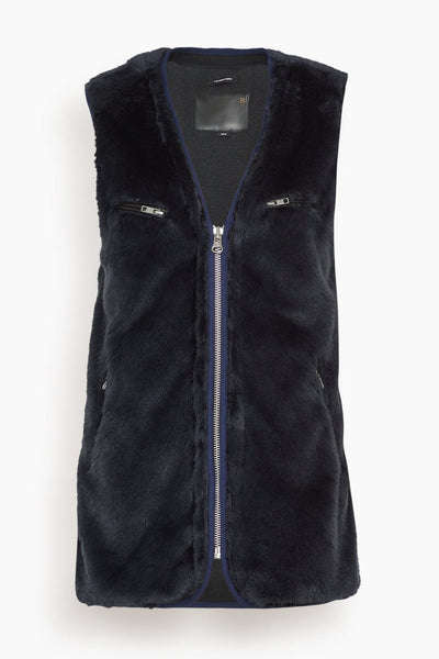 Zippered Faux Fur Vest in Midnight
