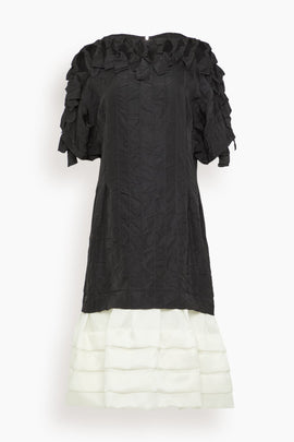 Pleated Bi-Material Dress in Ecru