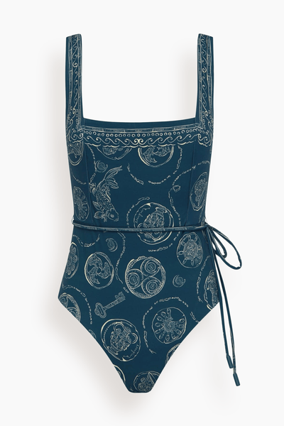 Lucky Square Neck One Piece in Blue