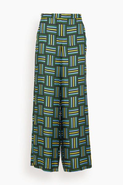 Graphic Drapes Pant in Weave Mix Blue Green