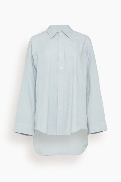 Drop Neck Oxford Shirt in Blue/White Pinstripe (TS)