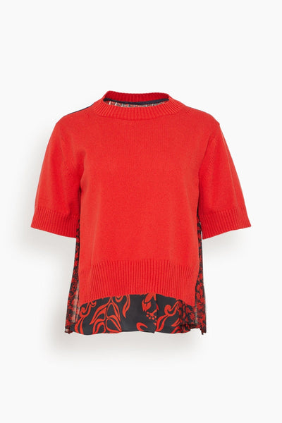 Floral Print Knit Pullover in Red