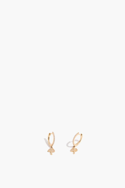 Mushroom Charm Huggies in Yellow Gold