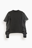 Satin x Cotton Jersey T-Shirt in Black