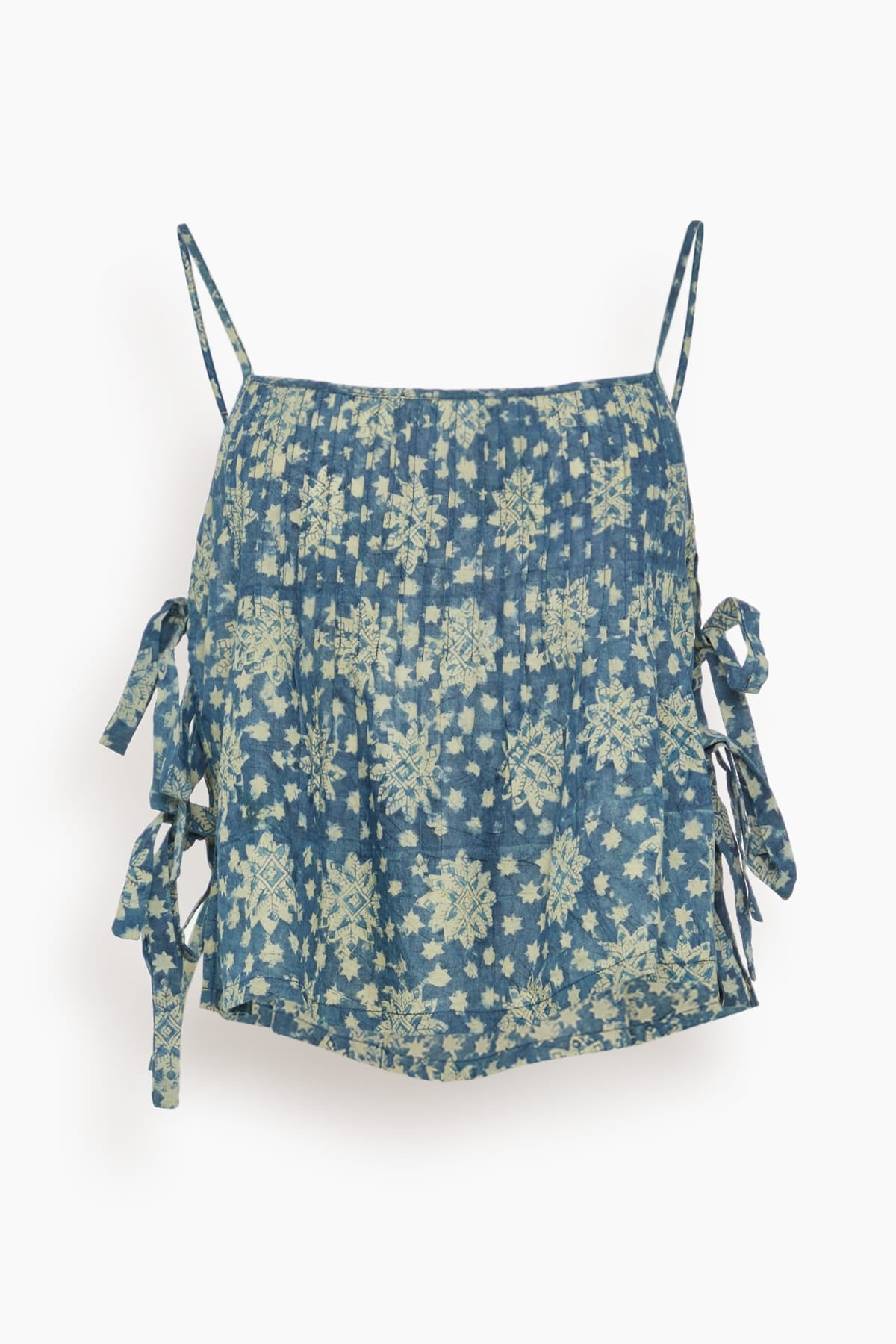 R13 Square Neck Cami with Ties in Indigo Medallion Print
