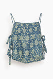 R13 Square Neck Cami with Ties in Indigo Medallion Print