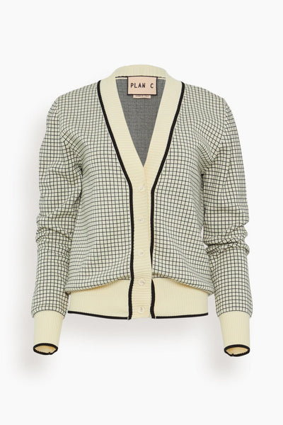 Jacquard Check Cardigan in Butter Base Black Check