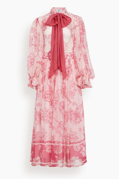 Cassie Tie Neck Midi Dress in Harmony Print in Plum Blossom