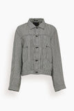 R13 Relaxed Pleated Trucker Jacket in Black and White Houndstooth