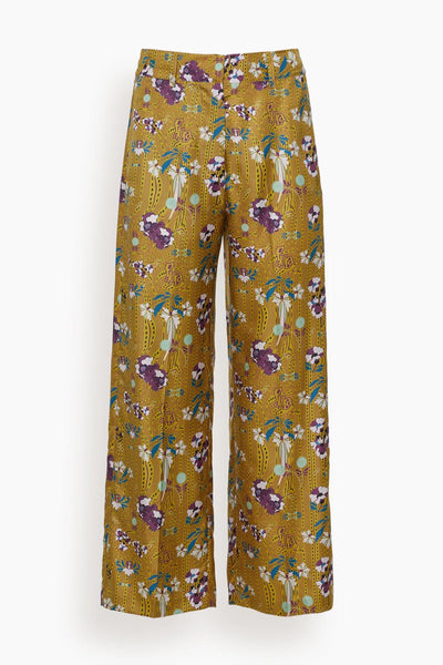 Sonia Silk Twill Pant in Mustard Floral