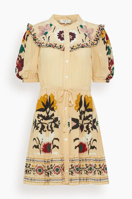 Cassia Print Short Sleeve Dress in Cream