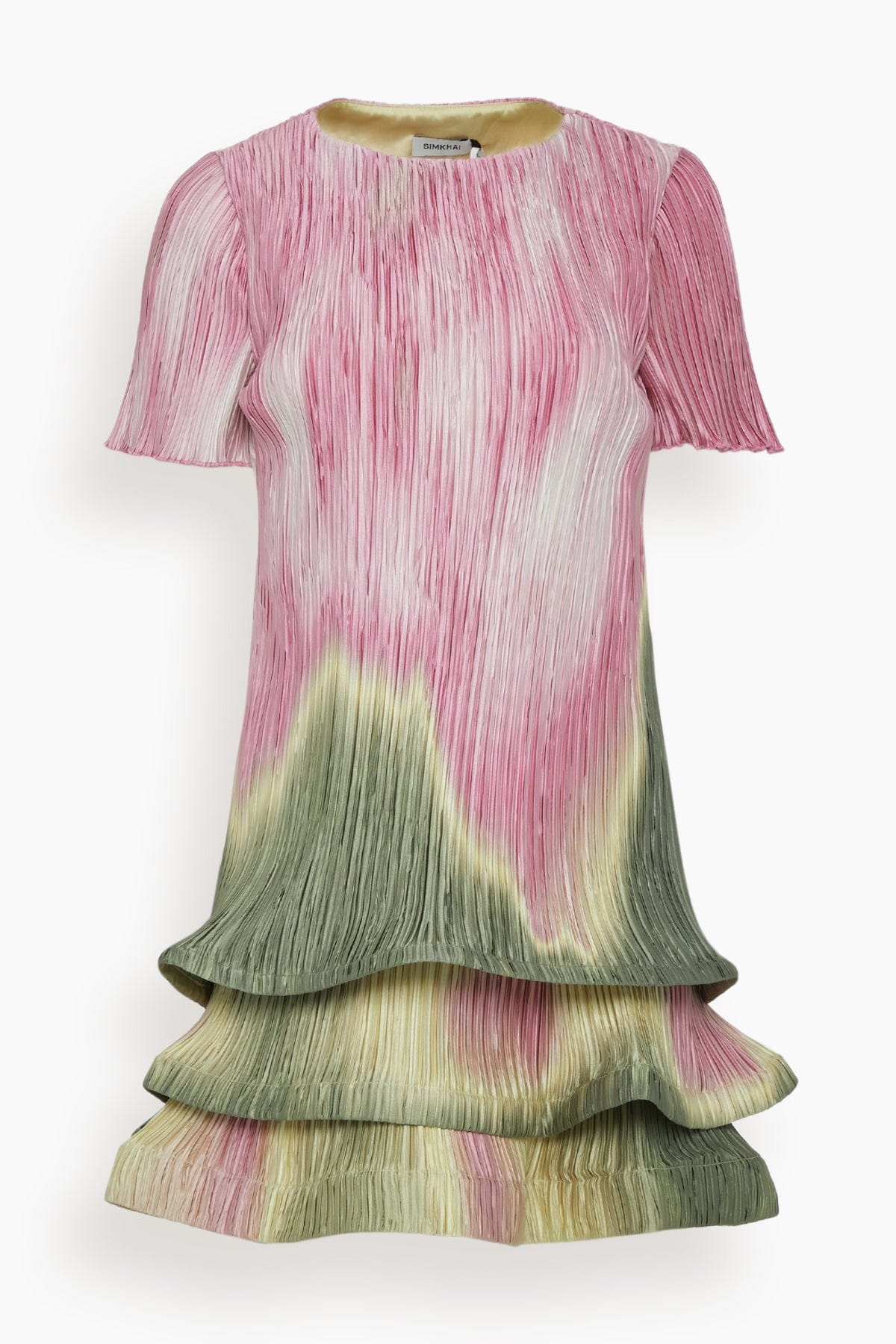 Simkhai Zenon Short Sleeve Mini Dress in Olive Sunset Print