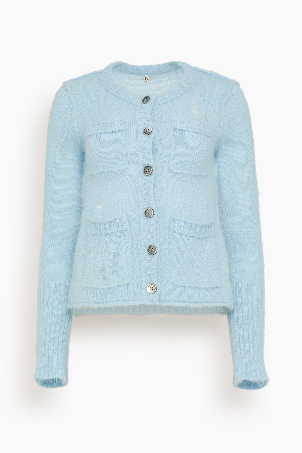 R13 Sweaters Elongated Shrunken Crewneck Cardigan in Light Blue R13 Elongated Shrunken Crewneck Cardigan in Light Blue