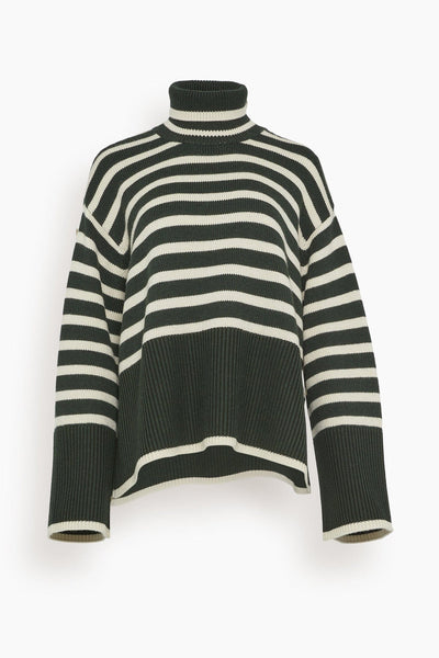 Signature Stripe Turtleneck Sweater in Fir Green