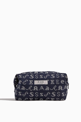 Kit Embroidery Cosmetic Case in Navy