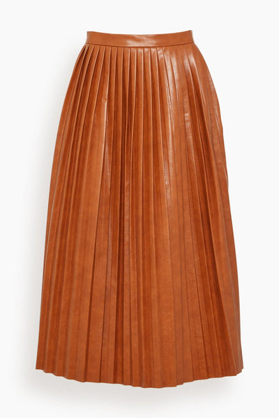 Pleated Faux Leather Skirt in Caramel