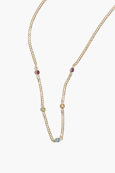 Multi Gem Bezel Curb Link Necklace in 14k Yellow Gold