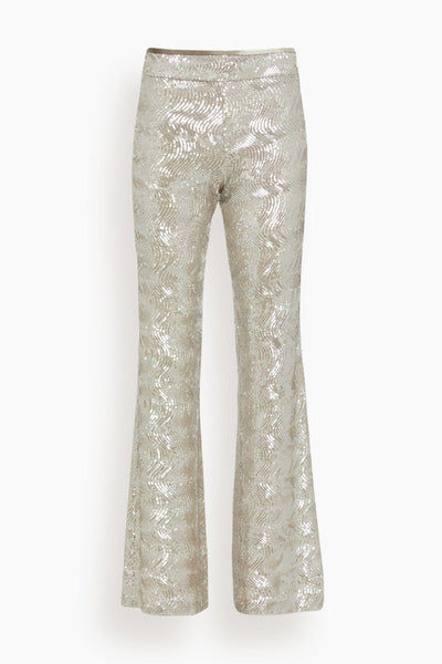 La Danza Del Mare Sequined Flare Pant in Silver