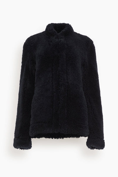 Cinched Shearling Jacket in Navy