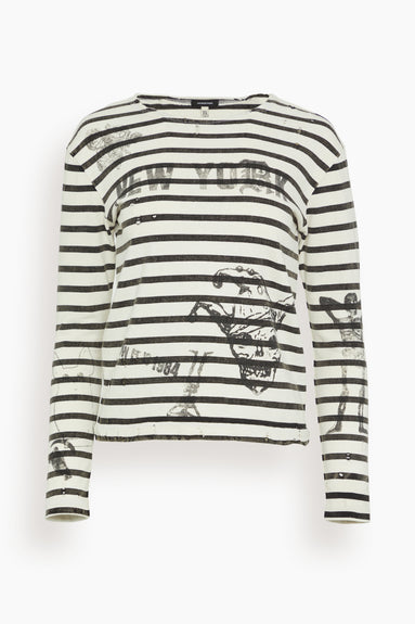 Patch Breton Long Sleeve Tee in Black and White Stripe