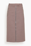 Tibi Leon Check Midi Trouser Zip Skirt in Pink Multi