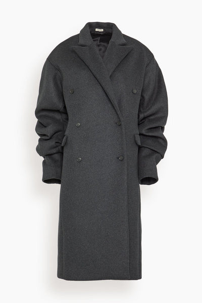 Pleated Sleeve Wool Coat in Dark Grey Melange