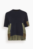 Sacai Tops Nylon Twill and Knit Pullover in Navy/Taupe Sacai Nylon Twill and Knit Pullover in Navy/Taupe