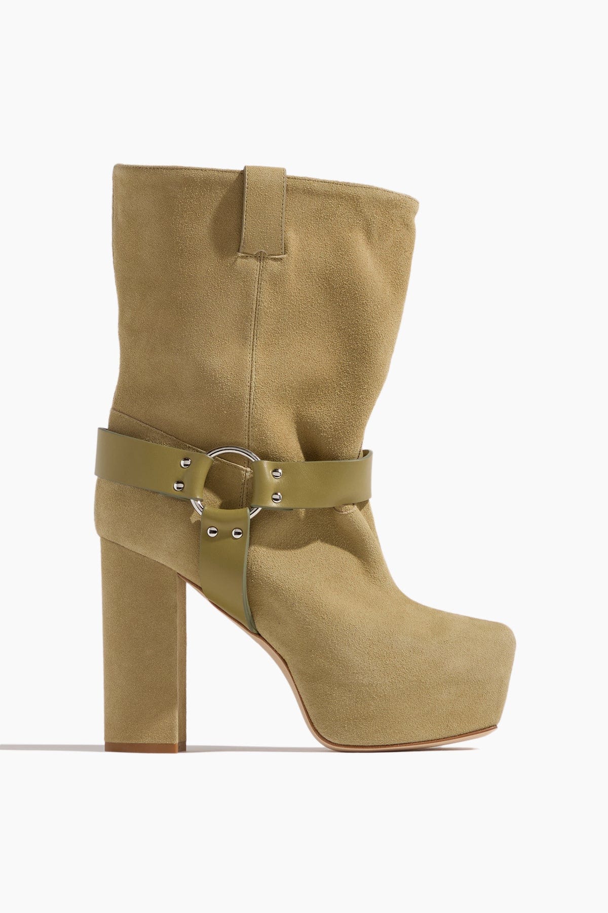 R13 Ankle Boots Chunky Heeled Harness Boot in Khaki R13 Chunky Heeled Harness Boot in Khaki