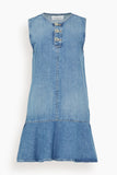 Brandon Maxwell Rosie Crew Neck Mini Dress in Medium Vintage Wash