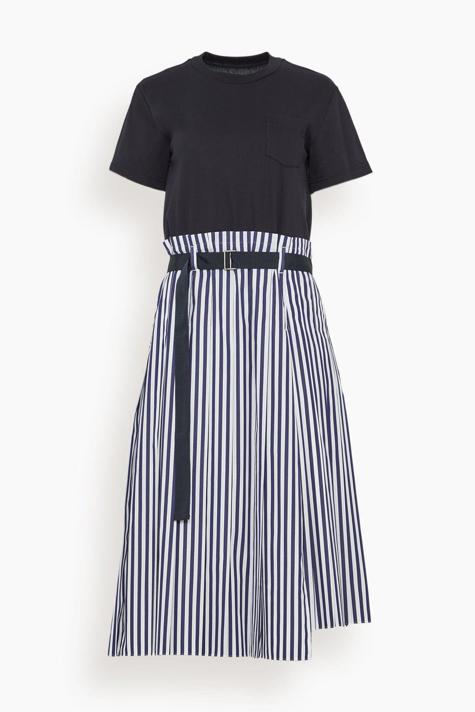 Sacai Casual Dresses Cotton Poplin x Cotton Jersey Dress in Navy Stripe Sacai Cotton Poplin x Cotton Jersey Dress in Navy Stripe