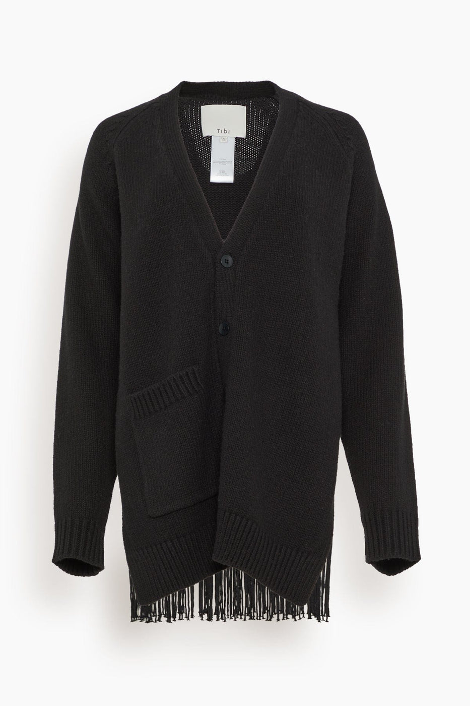 Tibi Sweaters Soft Sweaters Fringed Half Cardigan in Black