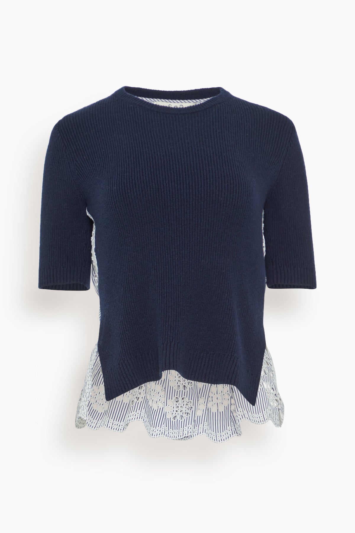 Lennon Short Sleeve Embroidered Top in Navy