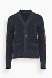 Sacai Nylon Twill Cotton Knit Cardigan in Navy/Dark Khaki