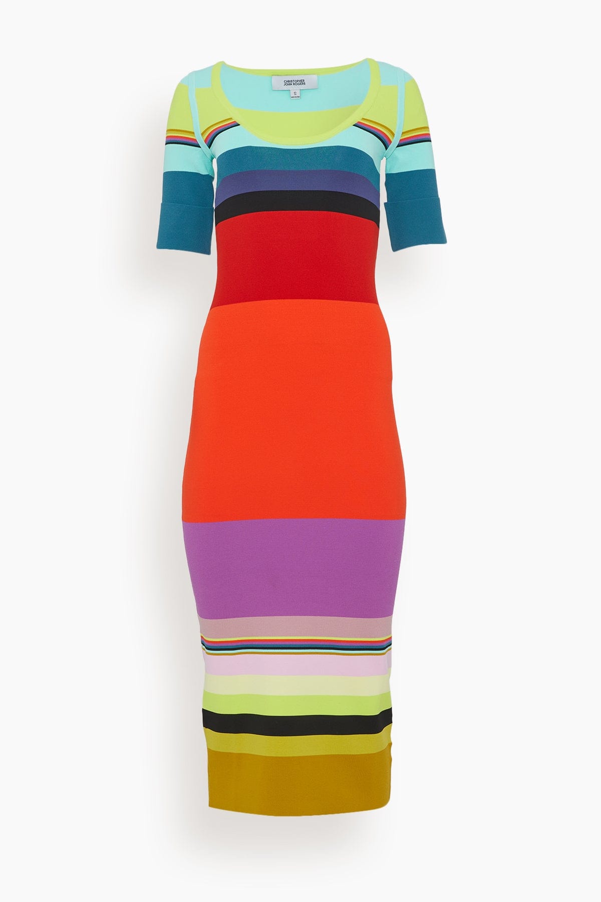 Christopher John Rogers Casual Dresses Short Sleeve Knit Bodycon Dress in Rainbow Multi